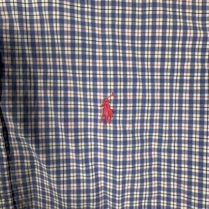 Ralph Lauren Men Long Sleeve Button-Downed Cotton Shirt‎ Polo Horse Plaid Medium
